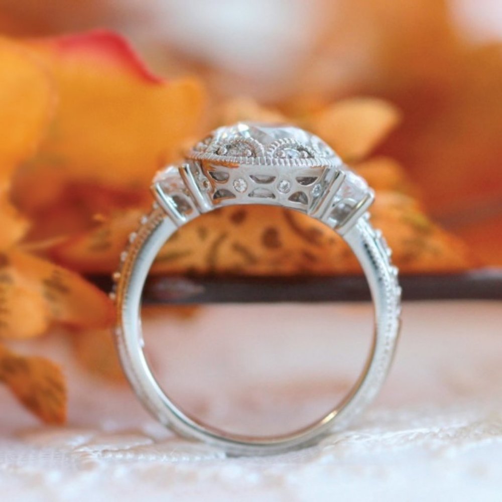 NEW 925 Silver Diamond Halo Engagement Ring A - Picture 2 of 5